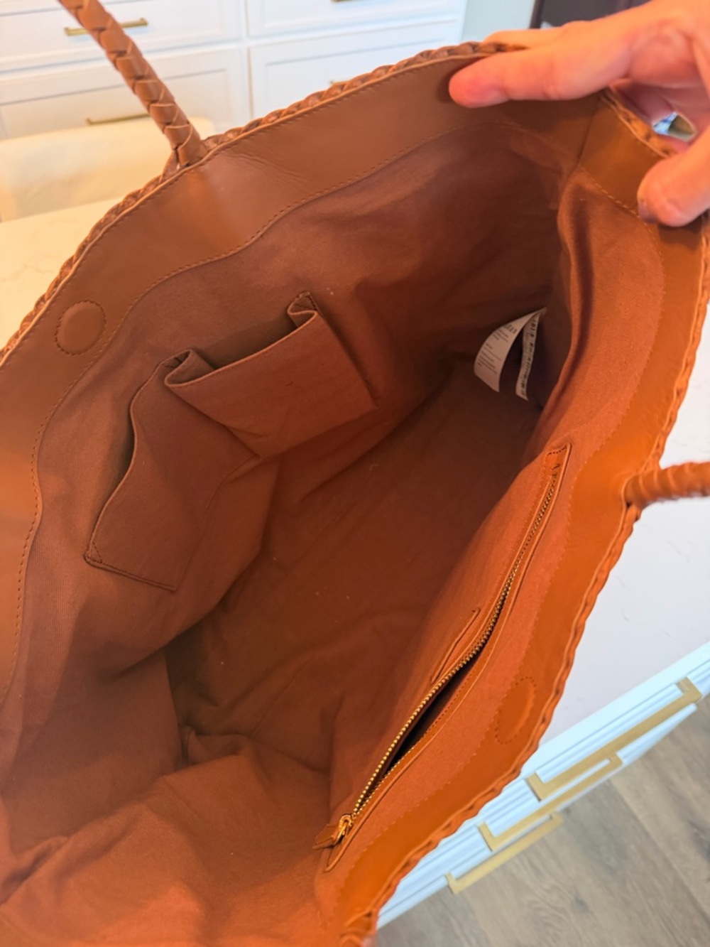 Woven Leather Tote Bag - Cognac Brown - Picture 3 of 6